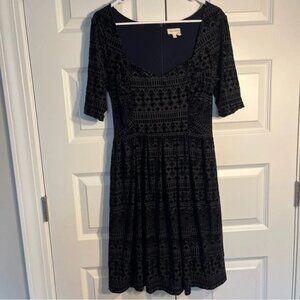 Meadow Rue Dress Women Medium Blue Velvet Burnout Anthropologie Short Sleeves